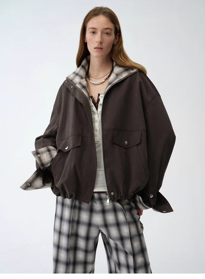 Fireladyfur Women's Retro Plaid Cotton Short Jacket | Loose Fit "Monsoon Climate"