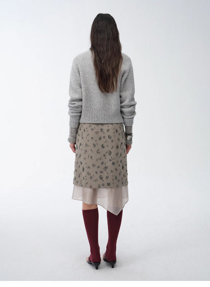 "Flowers and Her" Irregular Hand-Embroidered Sequin Skirt