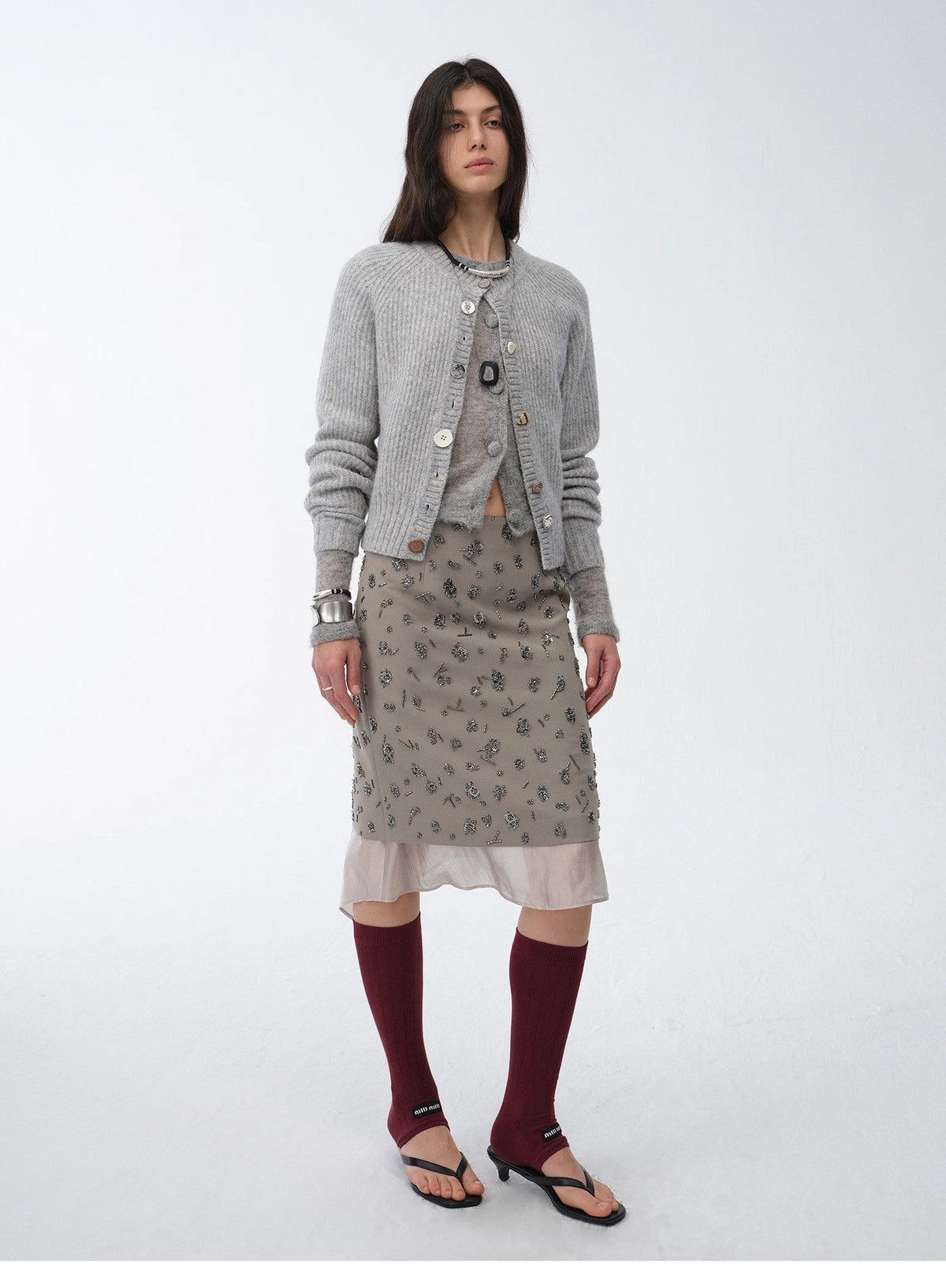 "Flowers and Her" Irregular Hand-Embroidered Sequin Skirt