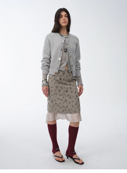 "Flowers and Her" Irregular Hand-Embroidered Sequin Skirt