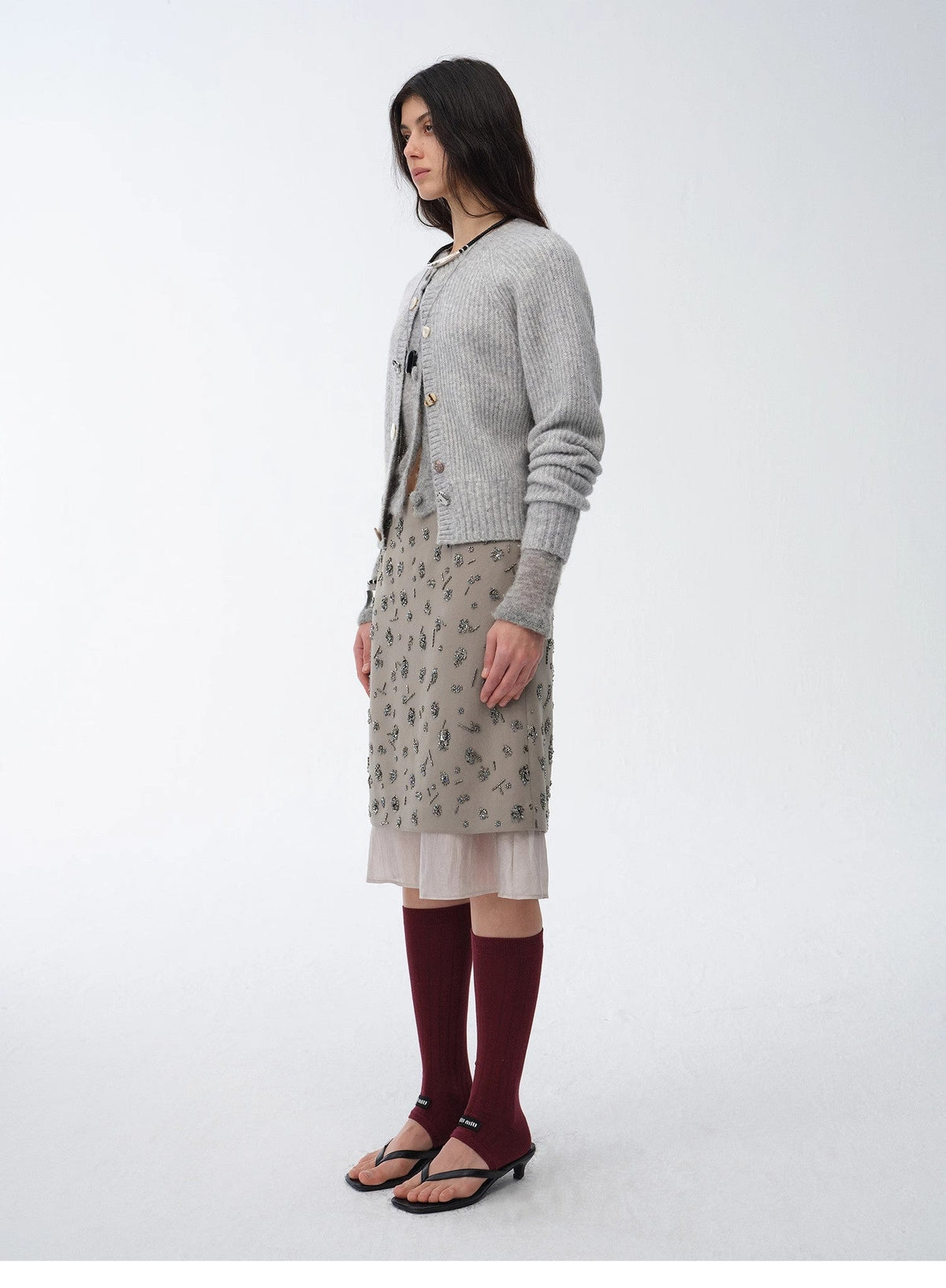 "Flowers and Her" Irregular Hand-Embroidered Sequin Skirt