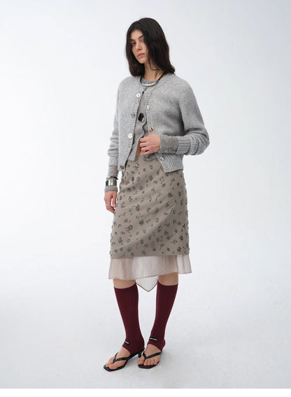 "Flowers and Her" Irregular Hand-Embroidered Sequin Skirt