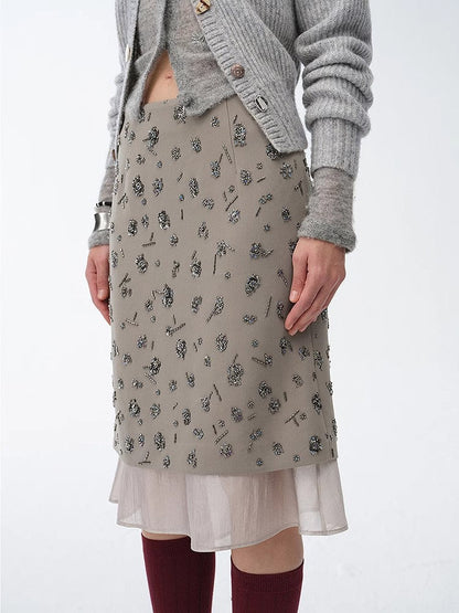 "Flowers and Her" Irregular Hand-Embroidered Sequin Skirt