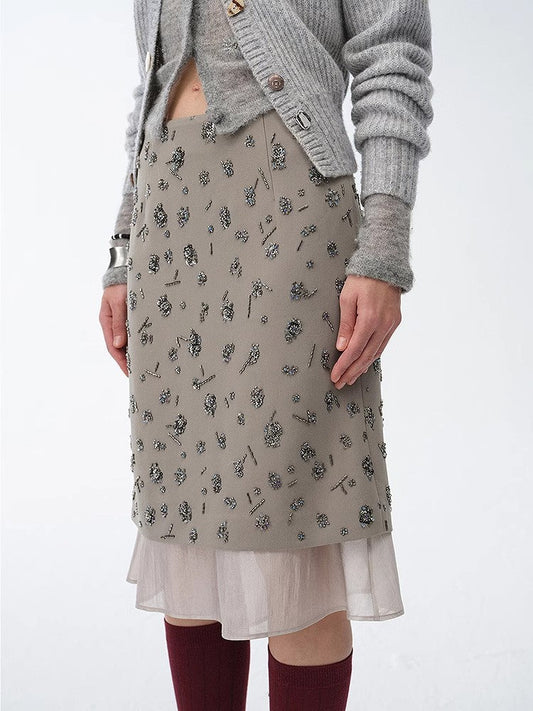 "Flowers and Her" Irregular Hand-Embroidered Sequin Skirt