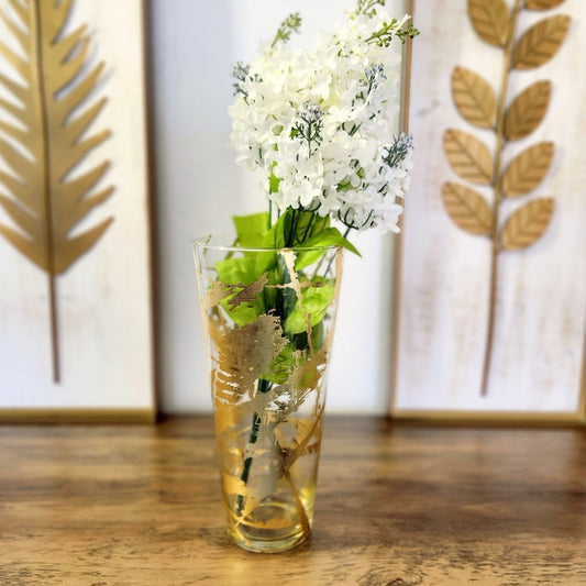 IRIS 12" Marble Gold Gilded Glass Taper Vase