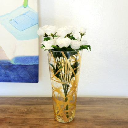 IRIS 12" Marble Gold Gilded Glass Taper Vase