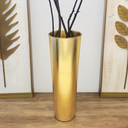 IRIS 16" Solid Gold Gilded Glass Taper Vase