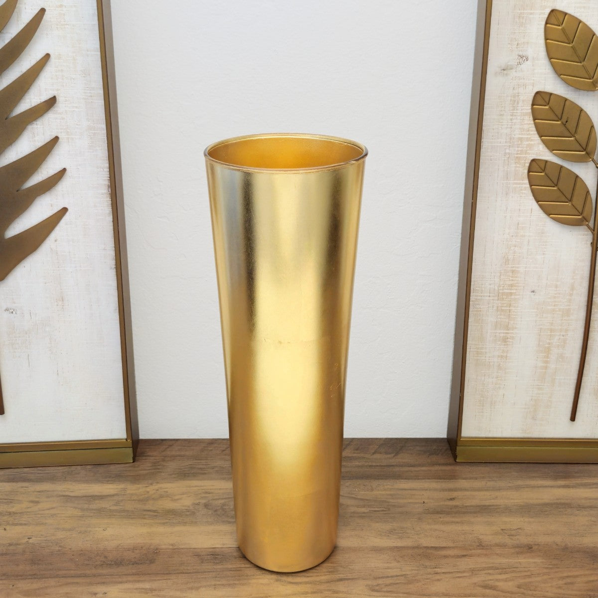 IRIS 16" Solid Gold Gilded Glass Taper Vase