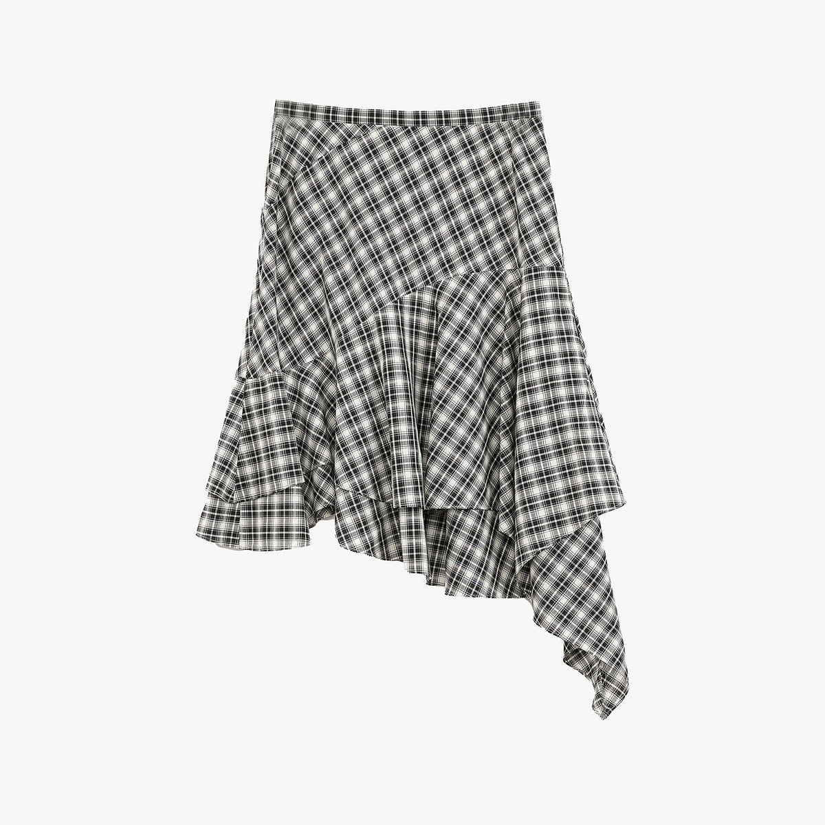 Tencel Acetate Plaid Irregular A-Line Skirt"Full-Level Ballet"