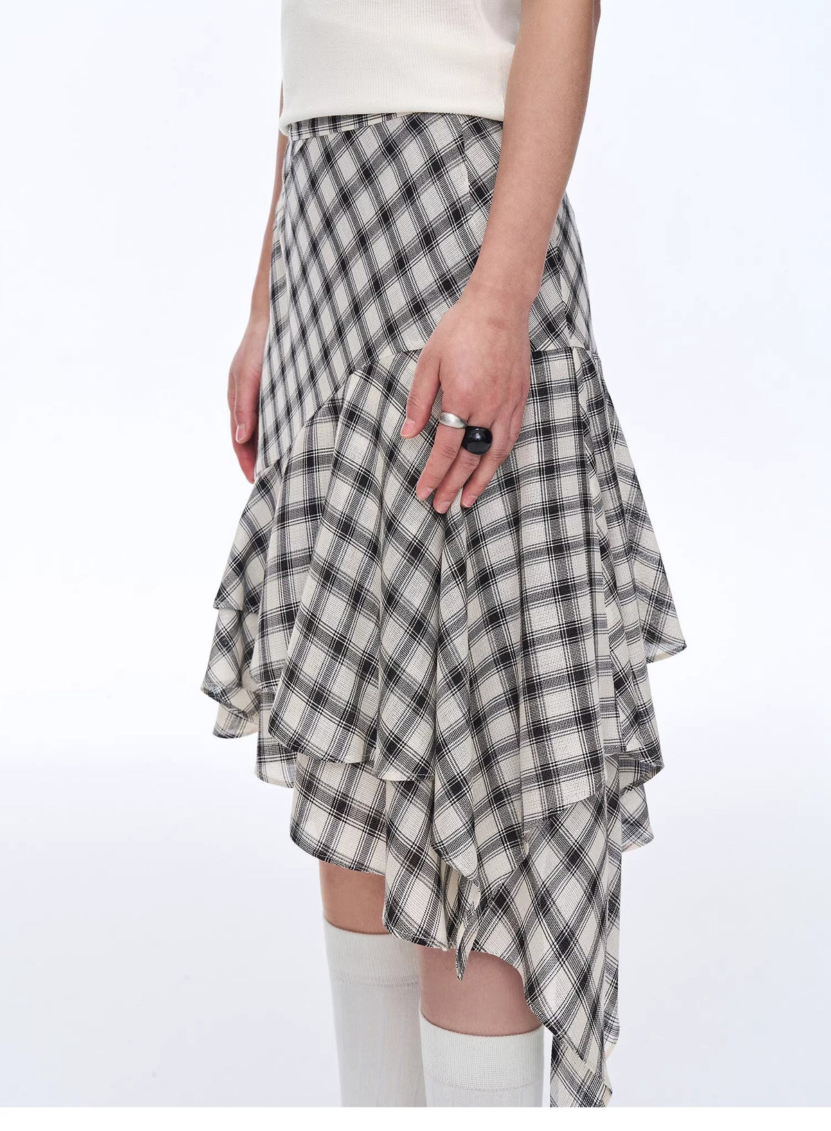Tencel Acetate Plaid Irregular A-Line Skirt"Full-Level Ballet"