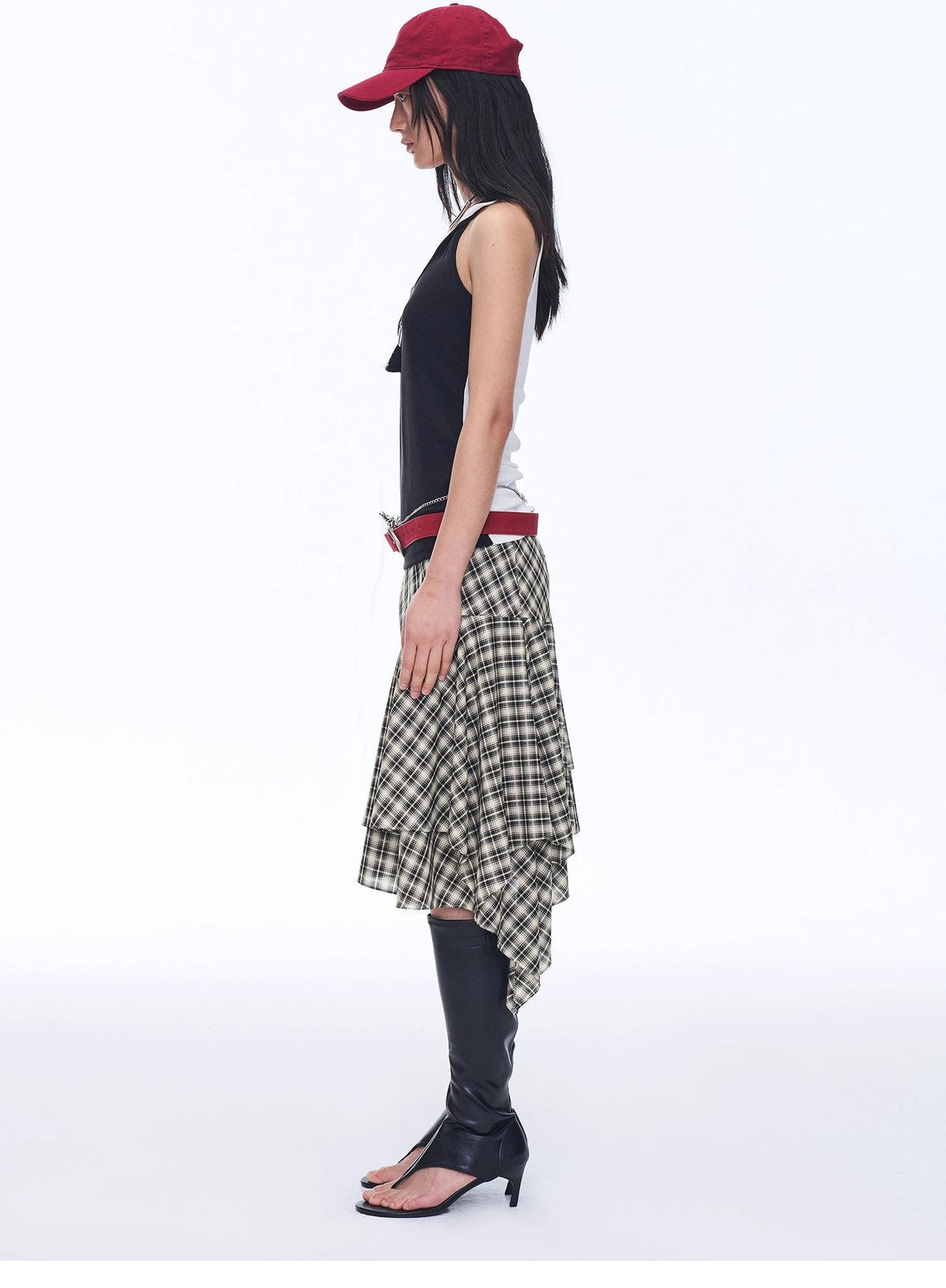 Tencel Acetate Plaid Irregular A-Line Skirt"Full-Level Ballet"