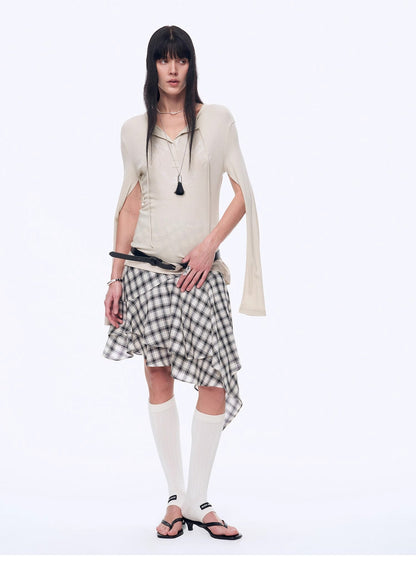 Tencel Acetate Plaid Irregular A-Line Skirt"Full-Level Ballet"