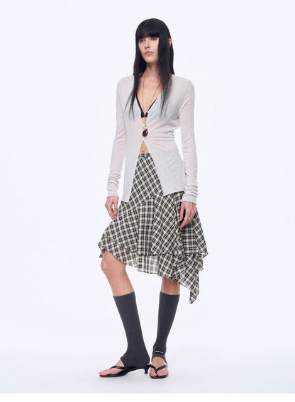 Tencel Acetate Plaid Irregular A-Line Skirt"Full-Level Ballet"