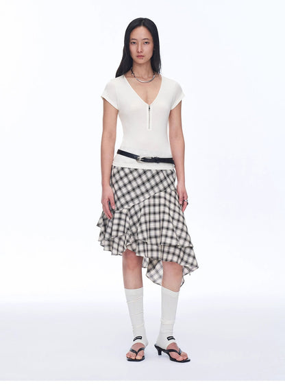 Tencel Acetate Plaid Irregular A-Line Skirt"Full-Level Ballet"