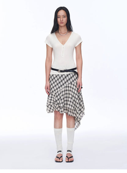 Tencel Acetate Plaid Irregular A-Line Skirt"Full-Level Ballet"