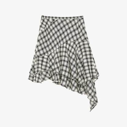 Tencel Acetate Plaid Irregular A-Line Skirt"Full-Level Ballet"