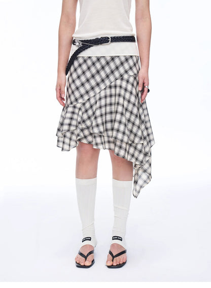 Tencel Acetate Plaid Irregular A-Line Skirt"Full-Level Ballet"