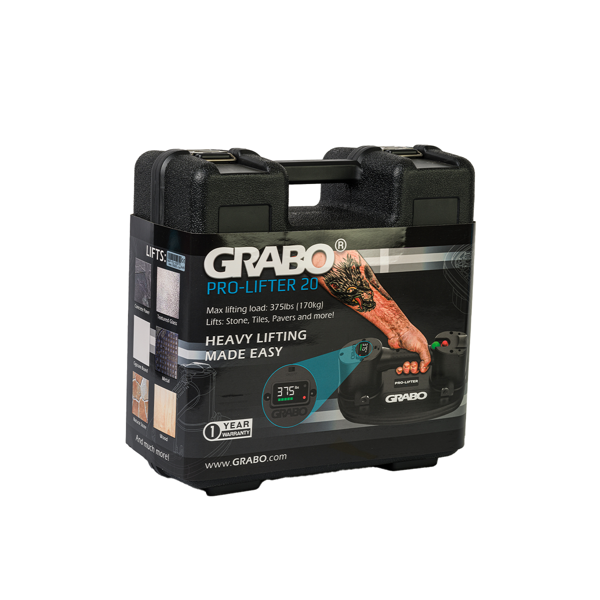 GRABO Pro Cordless Suction Gripster 375 Lb Kit With Hardshell Case