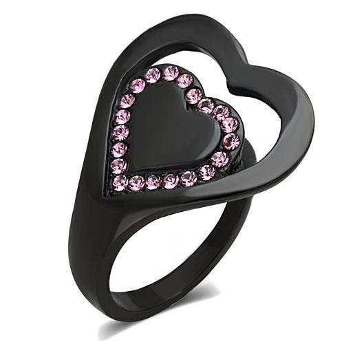 TK1737 IP Black(Ion Plating) Stainless Steel Ring With Top Grade Crystal in Light Rose