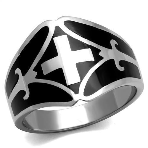 TK2314 High Polished (No Plating) Stainless Steel Ring With Epoxy in Jet