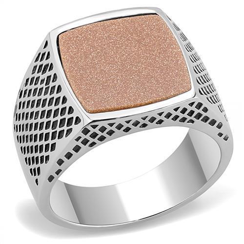 TK3228 High Polished (No Plating) Stainless Steel Ring With Semi-Precious in Siam