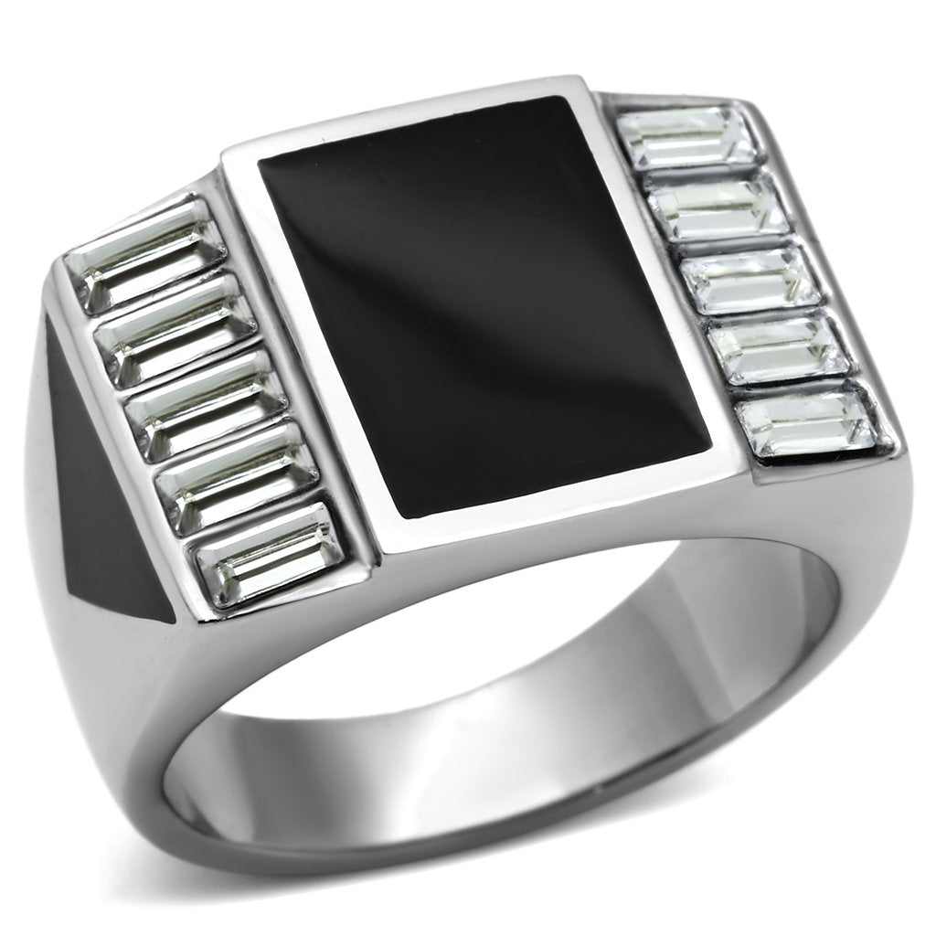 TK712 High Polished (No Plating) Stainless Steel Ring With Top Grade Crystal in Clear