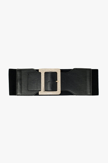 Wide Elastic Black Belt With Rhinestone Details