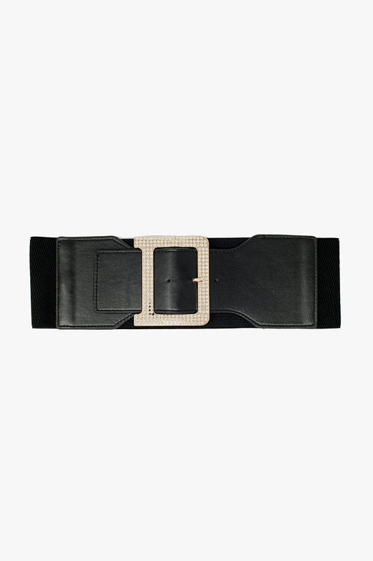 Wide Elastic Black Belt With Rhinestone Details